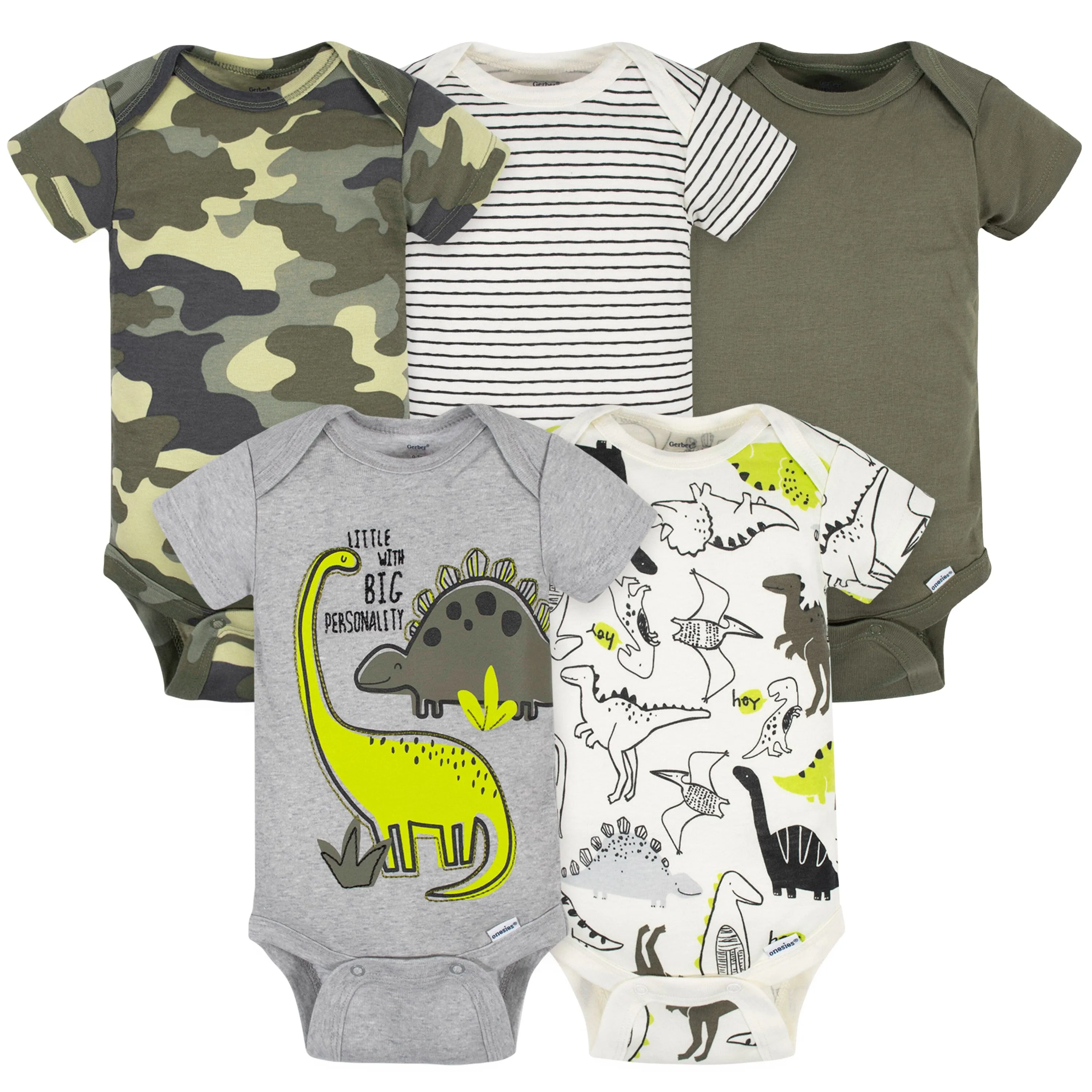 5-Pack Baby Boys Dino Short Sleeve Onesies® Bodysuits