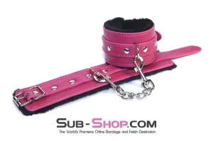 9049DL-SIS      Fur Lined Sex Bomb Pink Ankle Sissy Slut Bondage Cuffs and Chain Set