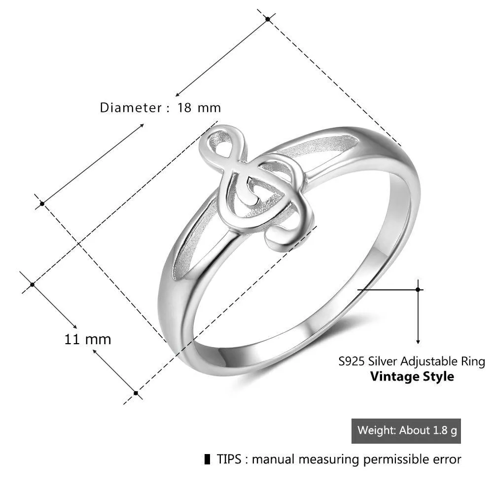 925 Sterling Silver Musical Notes Pattern Rings for Women, Fashion Jewelry Gift for Music Lovers