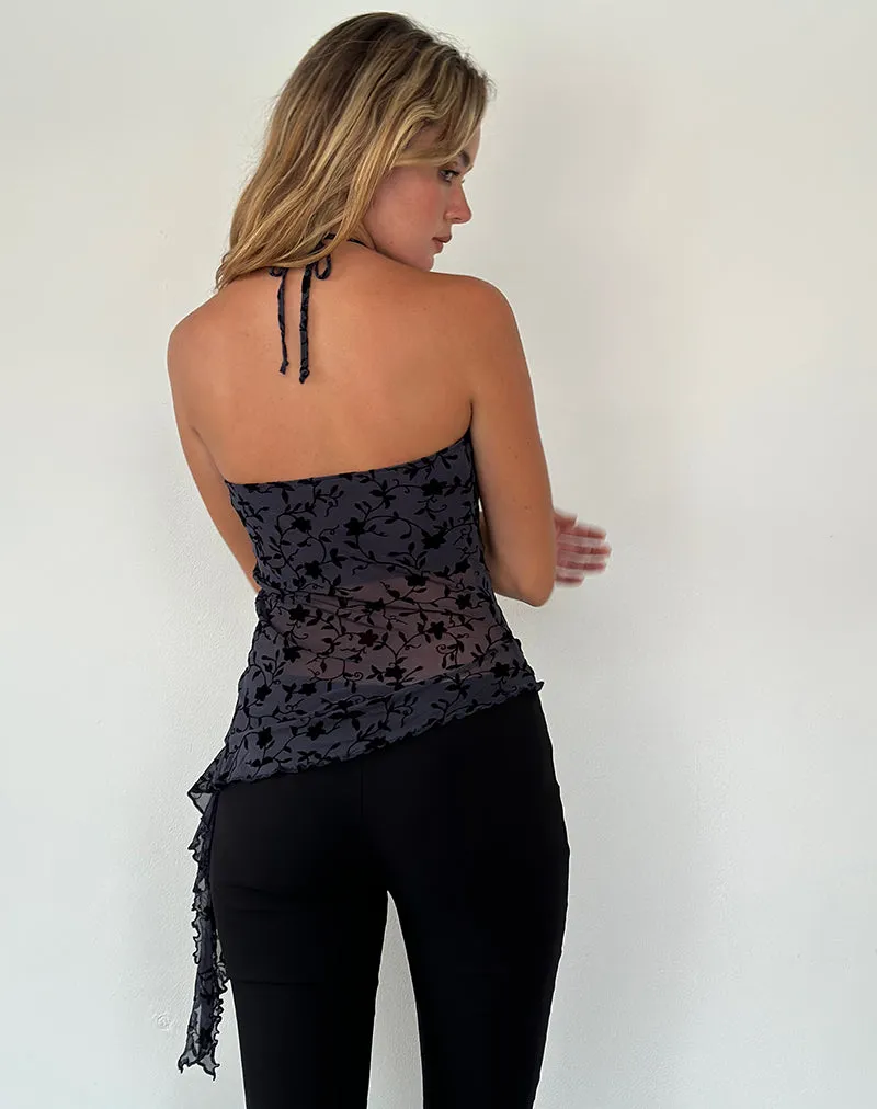 Arabella Halterneck Top in Pretty Petal Flock Navy