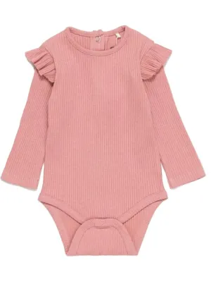 Artie - Ribbed Pink Baby Girls Bodysuit with Ruffles - Rose Forest 0 to 3 months