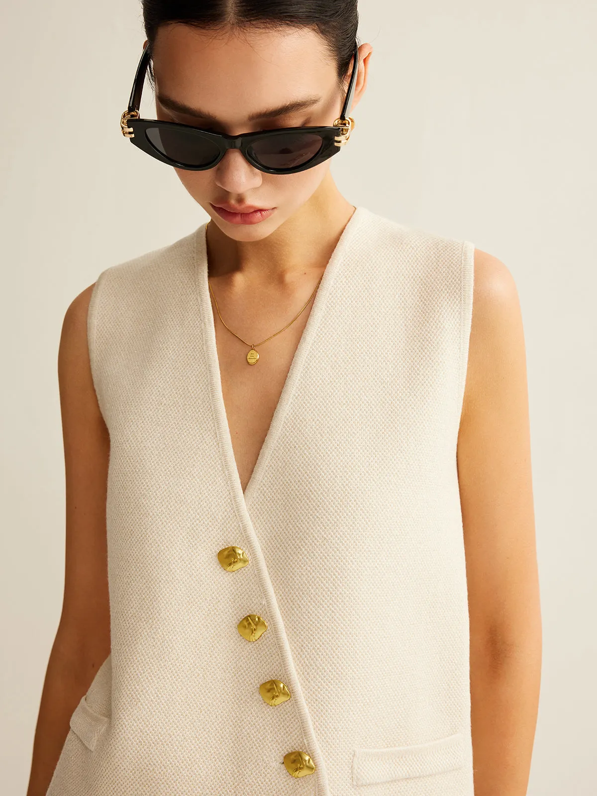 Asymmetrical Button Sweater Vest