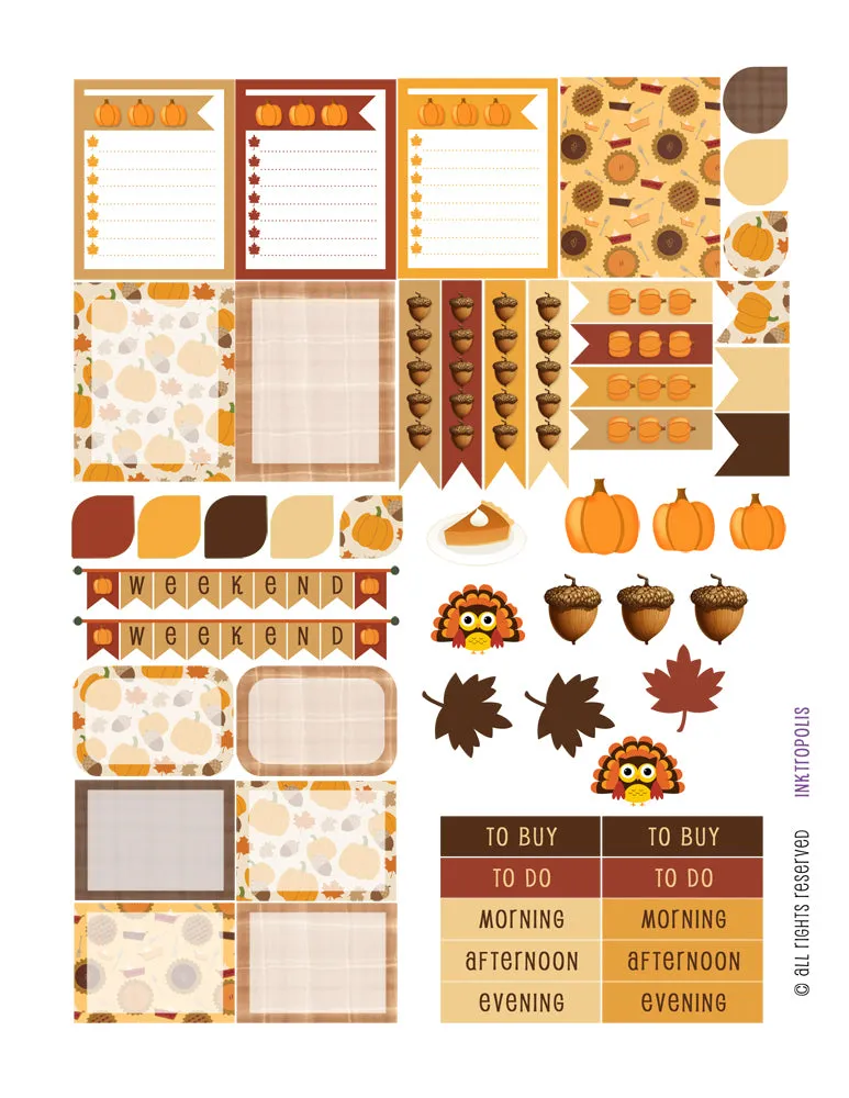 Autumn Fall Harvest Sampler 1 Weekly Planner Stickers Labels Compatible with Erin Condren Vertical Life Planner