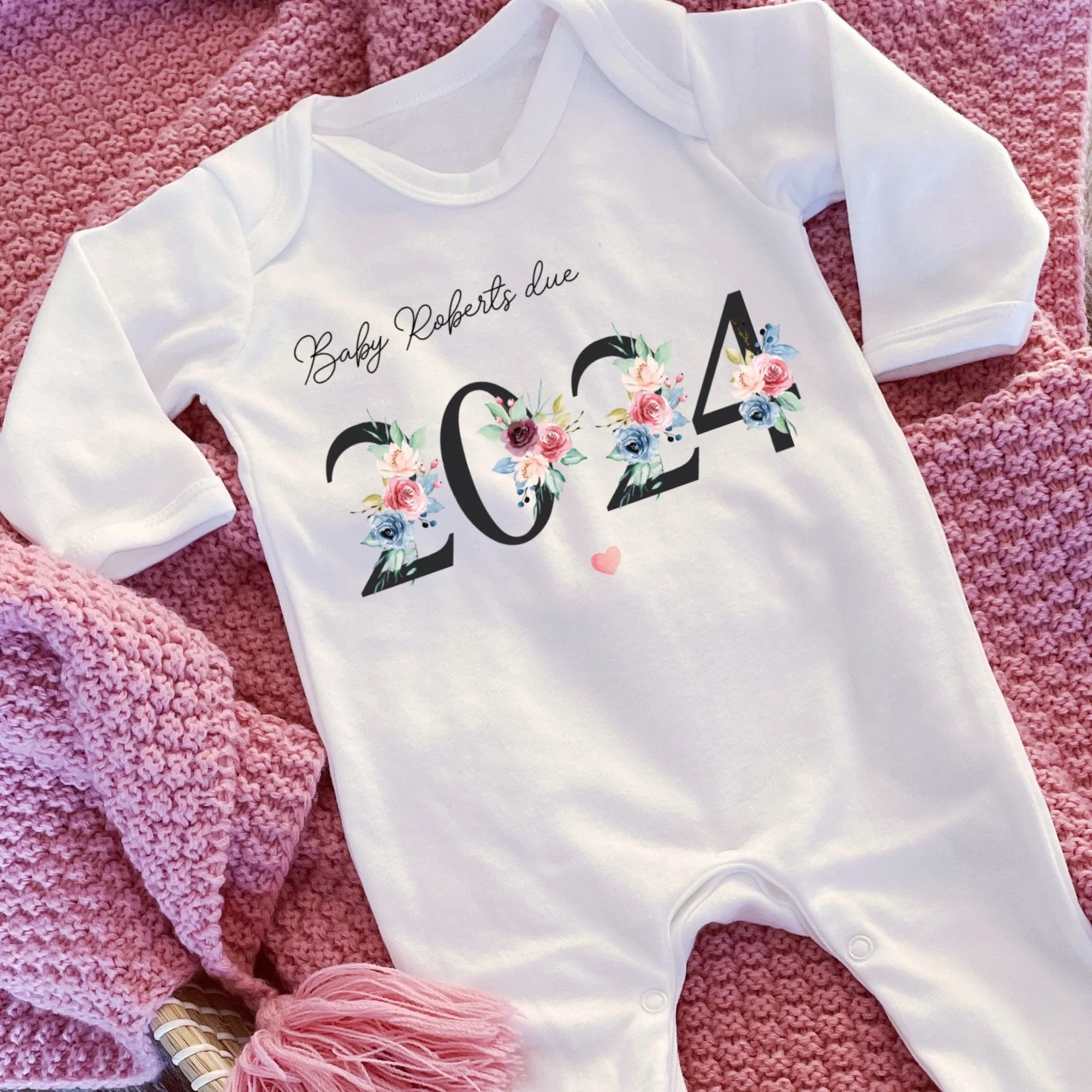 Baby Due in 2024 Baby Vest, Personalised Unisex Baby Sleepsuit, Personalised Baby Vest, New Baby Gift, Baby Boy Girl Baby Announcement Vest