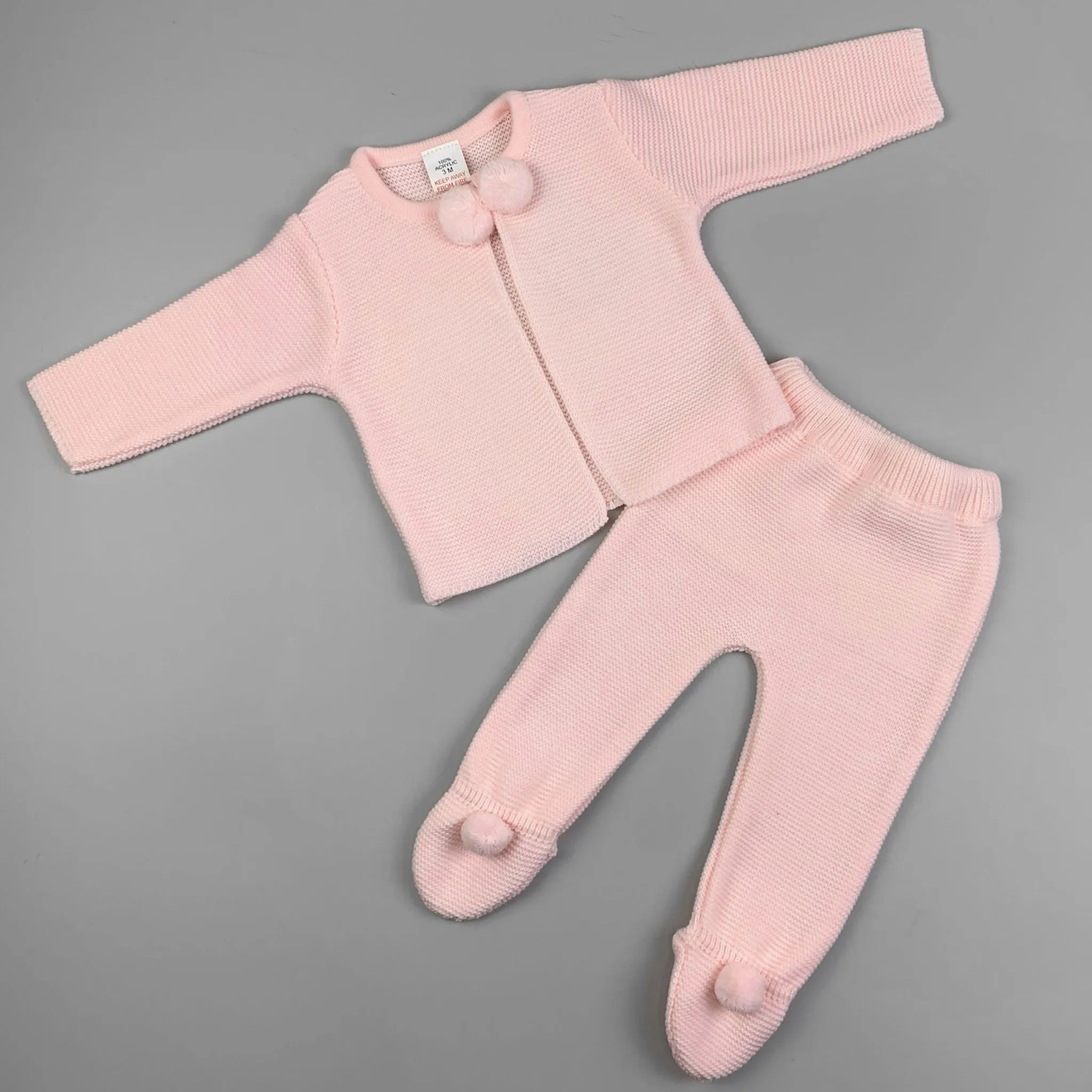 Baby Girls 2 Piece Knitted Baby Outfit - Trousers & Jacket - Pink