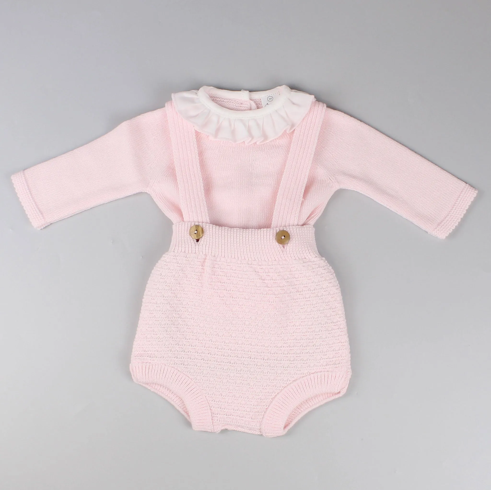 Baby Girls 2 Piece Knitted Outfit- Jam Pants and Top- Pink