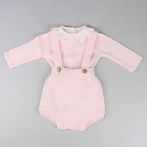 Baby Girls 2 Piece Knitted Outfit- Jam Pants and Top- Pink