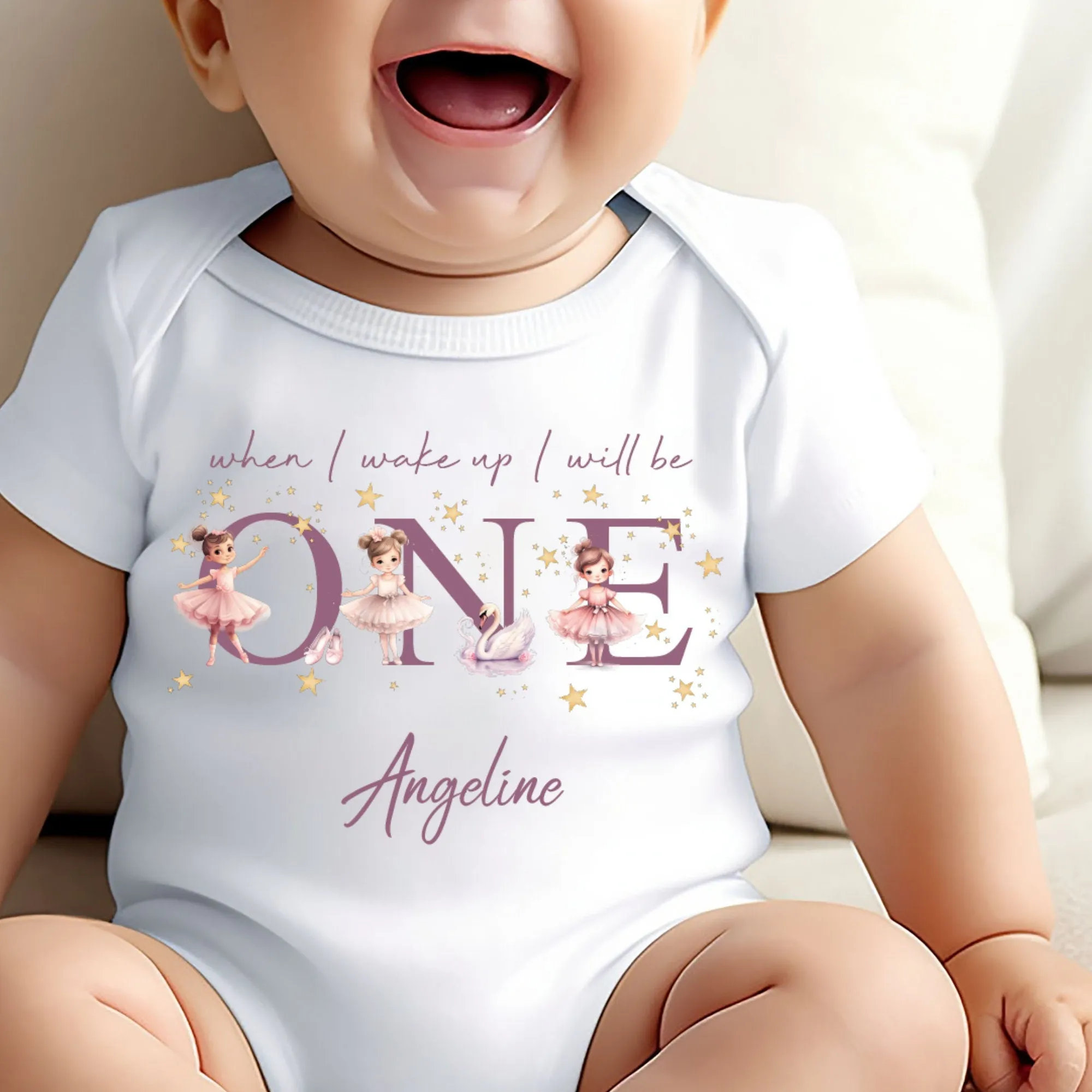 Ballerina Birthday sleepsuit, Girls Birthday vest, When I wake up I’ll be One, 1st Birthday, My First Birthday Romper, Dancer Baby Outfits