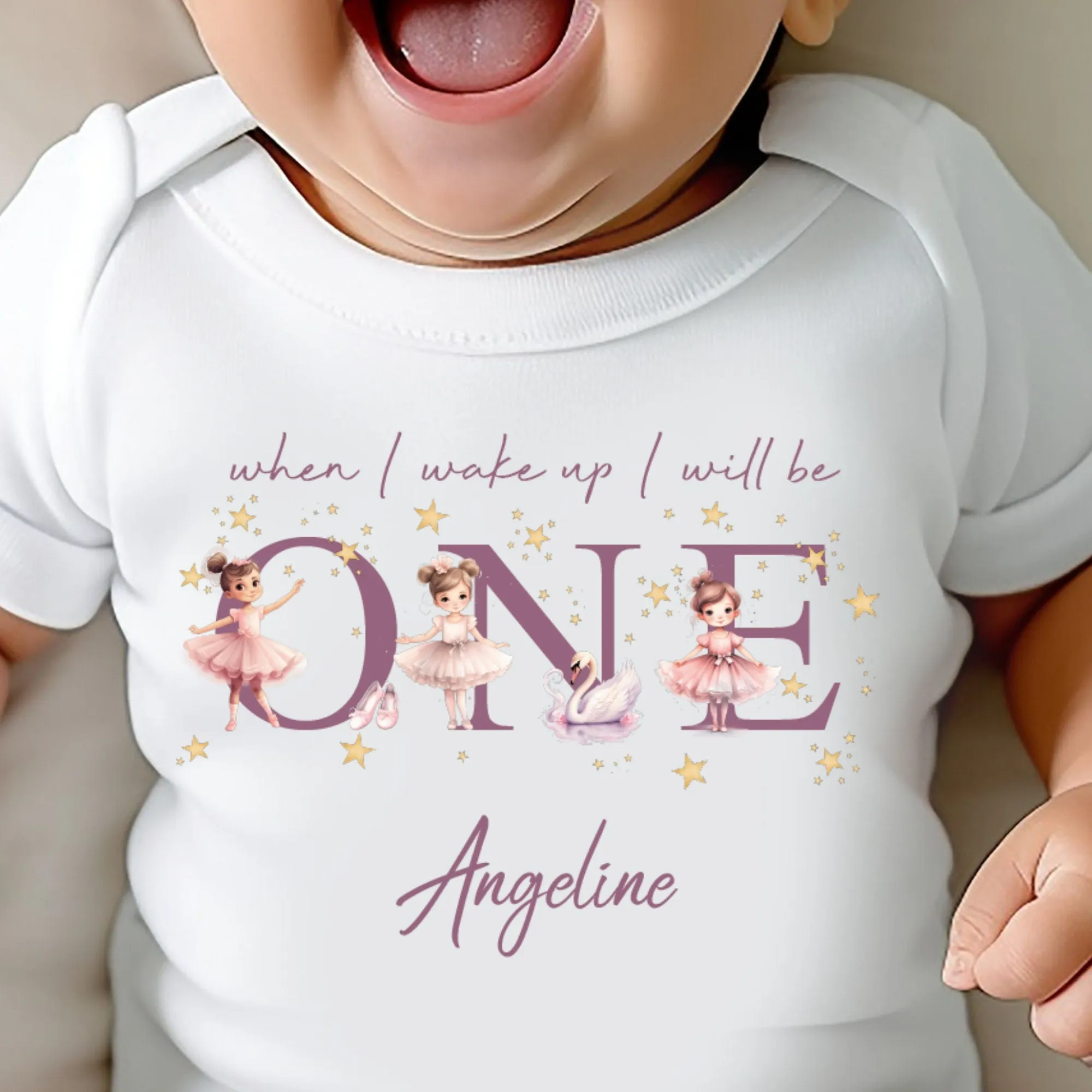 Ballerina Birthday sleepsuit, Girls Birthday vest, When I wake up I’ll be One, 1st Birthday, My First Birthday Romper, Dancer Baby Outfits