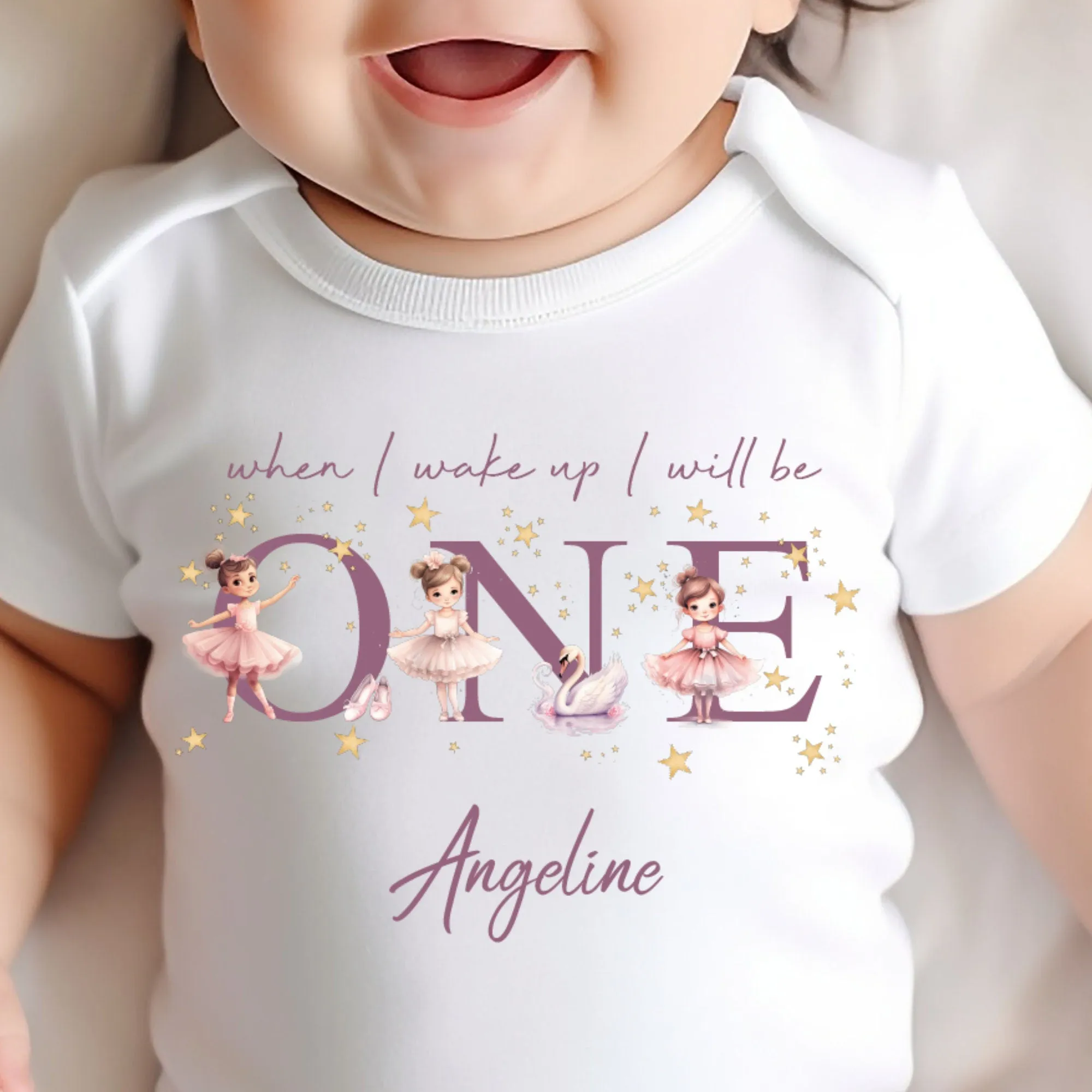 Ballerina Birthday sleepsuit, Girls Birthday vest, When I wake up I’ll be One, 1st Birthday, My First Birthday Romper, Dancer Baby Outfits