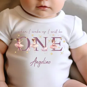 Ballerina Birthday sleepsuit, Girls Birthday vest, When I wake up I’ll be One, 1st Birthday, My First Birthday Romper, Dancer Baby Outfits