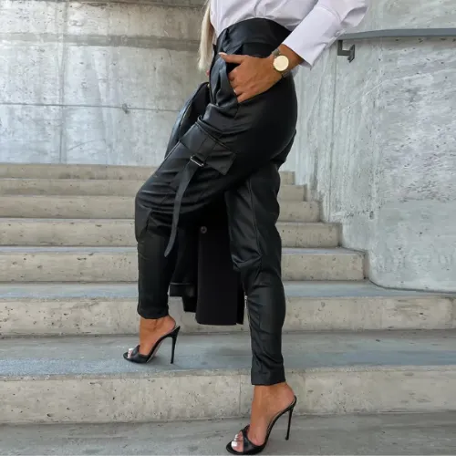 Beata® | Women'S Leather Cargo Trousers Chic