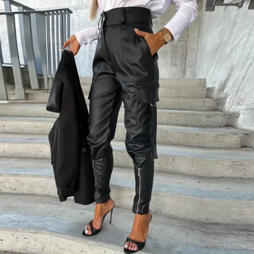 Beata® | Women'S Leather Cargo Trousers Chic