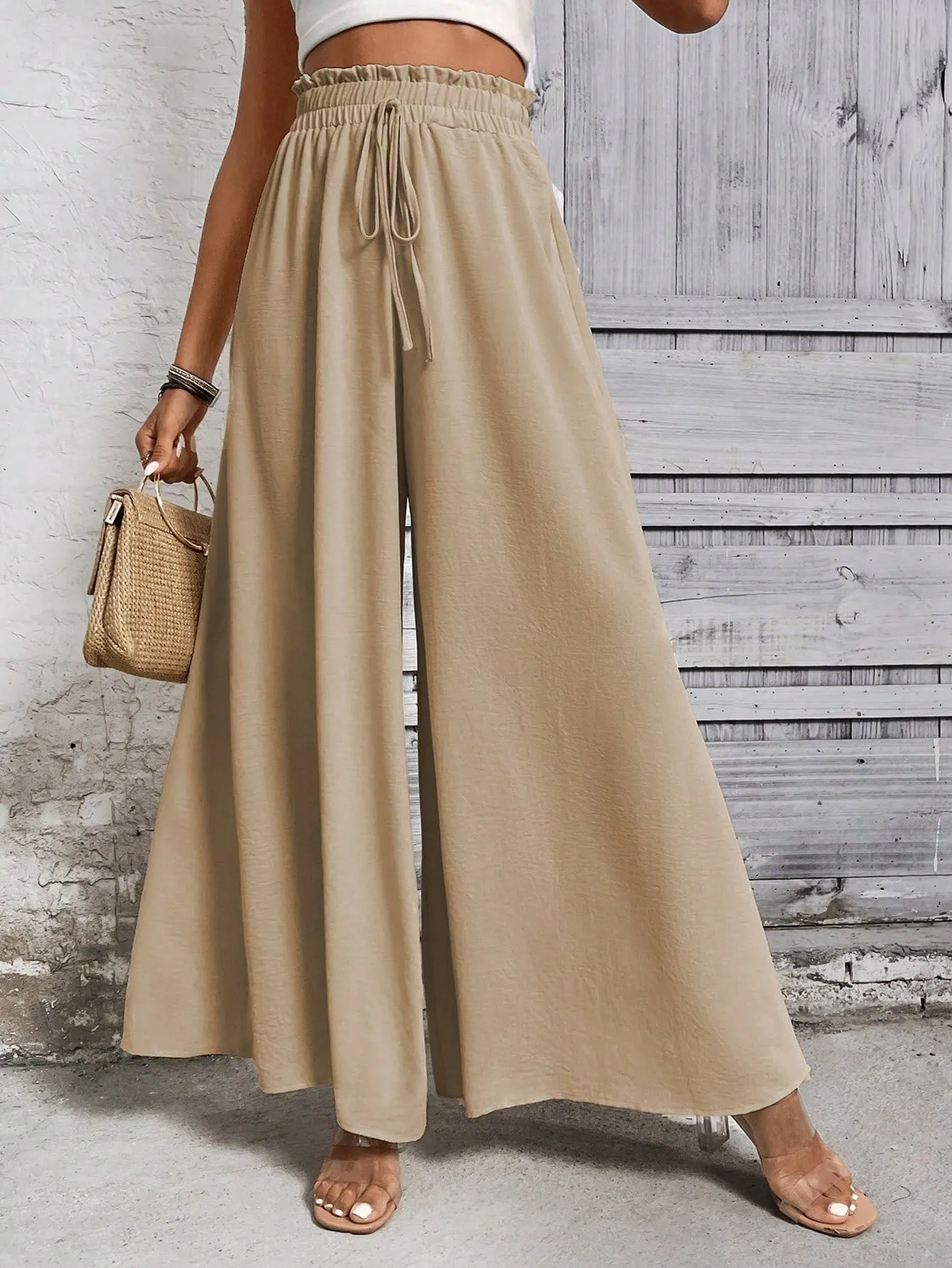 Beige Wide Leg Trouser