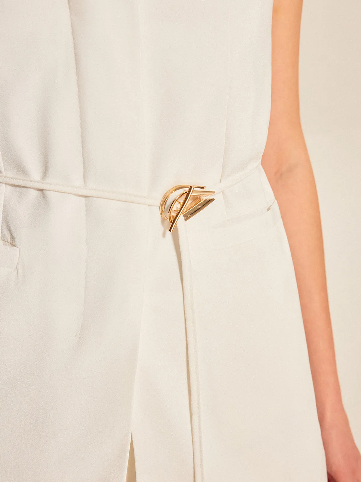 Belted V-Neck Sleeveless Vest