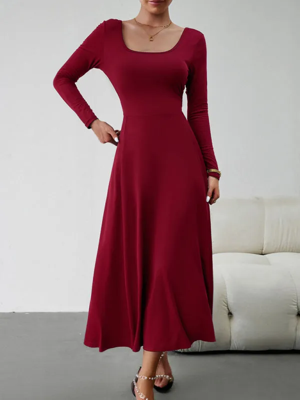 BerryBetty - Women's Fashion Casual Elegant Waisted Long Sleeve Dress
