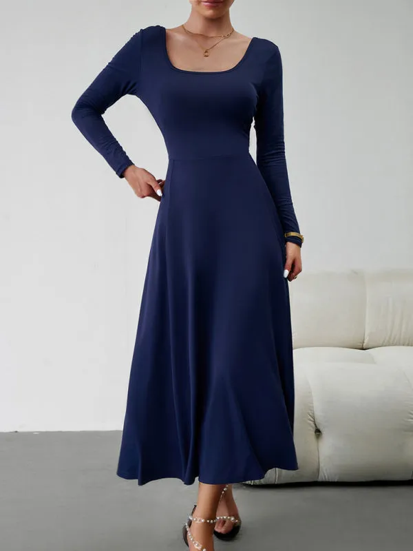 BerryBetty - Women's Fashion Casual Elegant Waisted Long Sleeve Dress