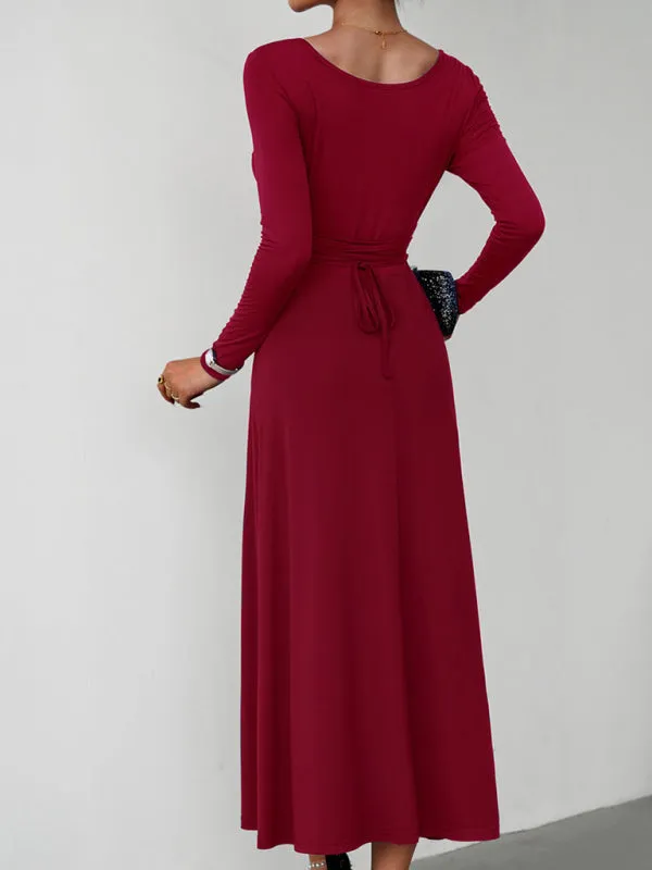 BerryBetty - Women's Fashion Casual Elegant Waisted Long Sleeve Dress