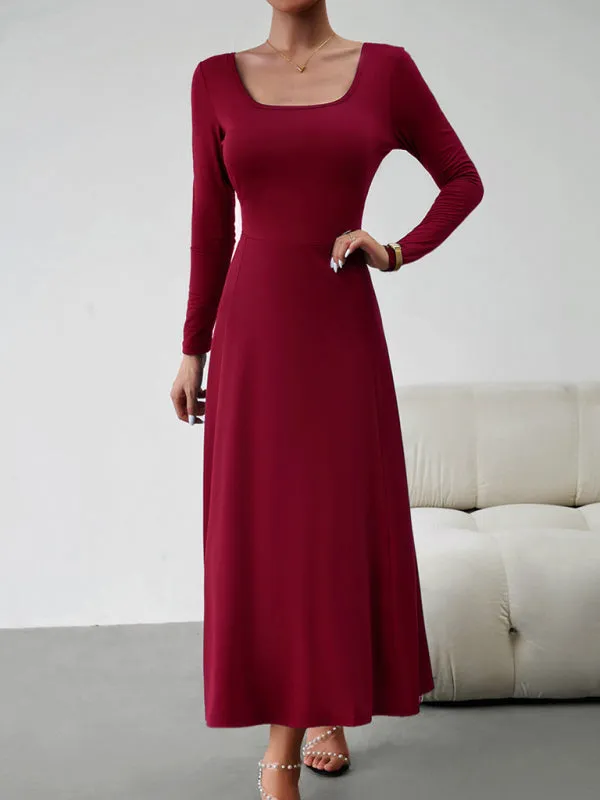 BerryBetty - Women's Fashion Casual Elegant Waisted Long Sleeve Dress