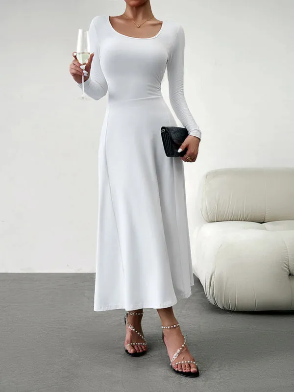 BerryBetty - Women's Fashion Casual Elegant Waisted Long Sleeve Dress