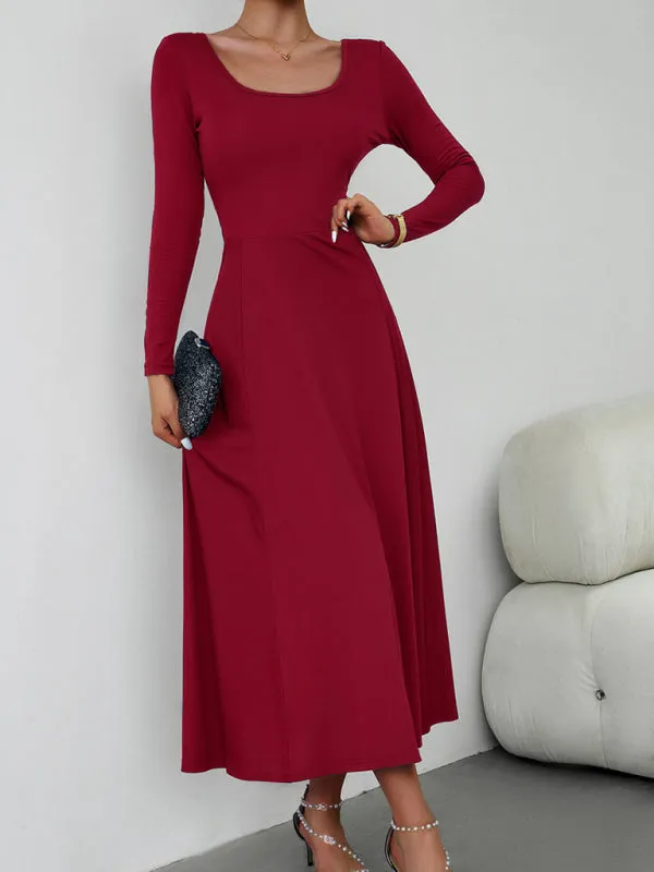 BerryBetty - Women's Fashion Casual Elegant Waisted Long Sleeve Dress