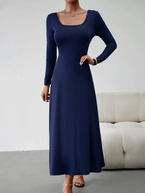 BerryBetty - Women's Fashion Casual Elegant Waisted Long Sleeve Dress