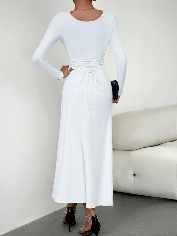 BerryBetty - Women's Fashion Casual Elegant Waisted Long Sleeve Dress