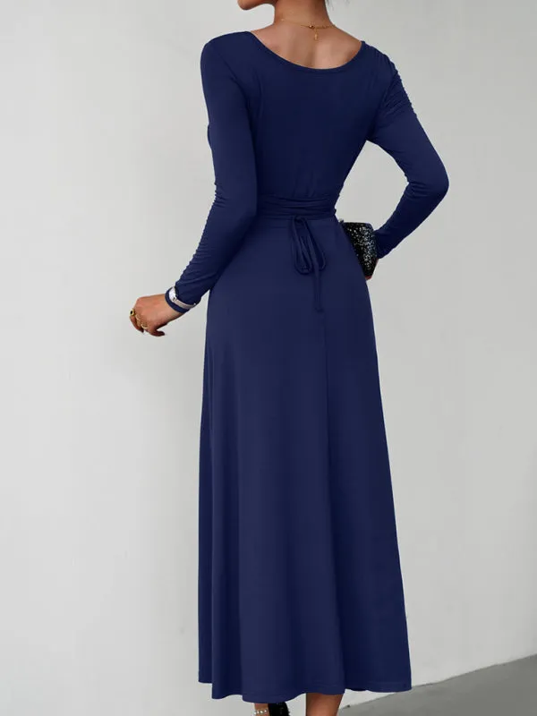 BerryBetty - Women's Fashion Casual Elegant Waisted Long Sleeve Dress
