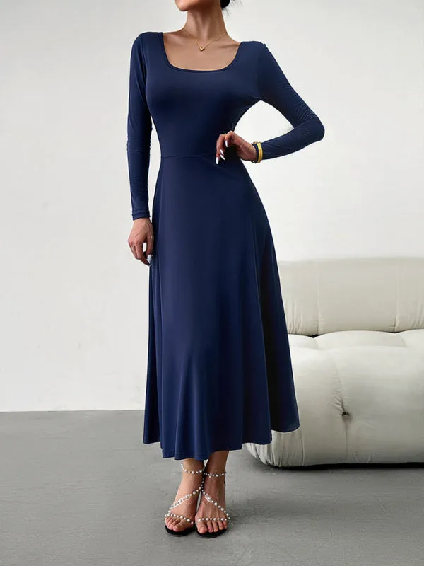 BerryBetty - Women's Fashion Casual Elegant Waisted Long Sleeve Dress
