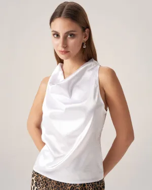 Bettydress-White Satin Cowl Neck Vest