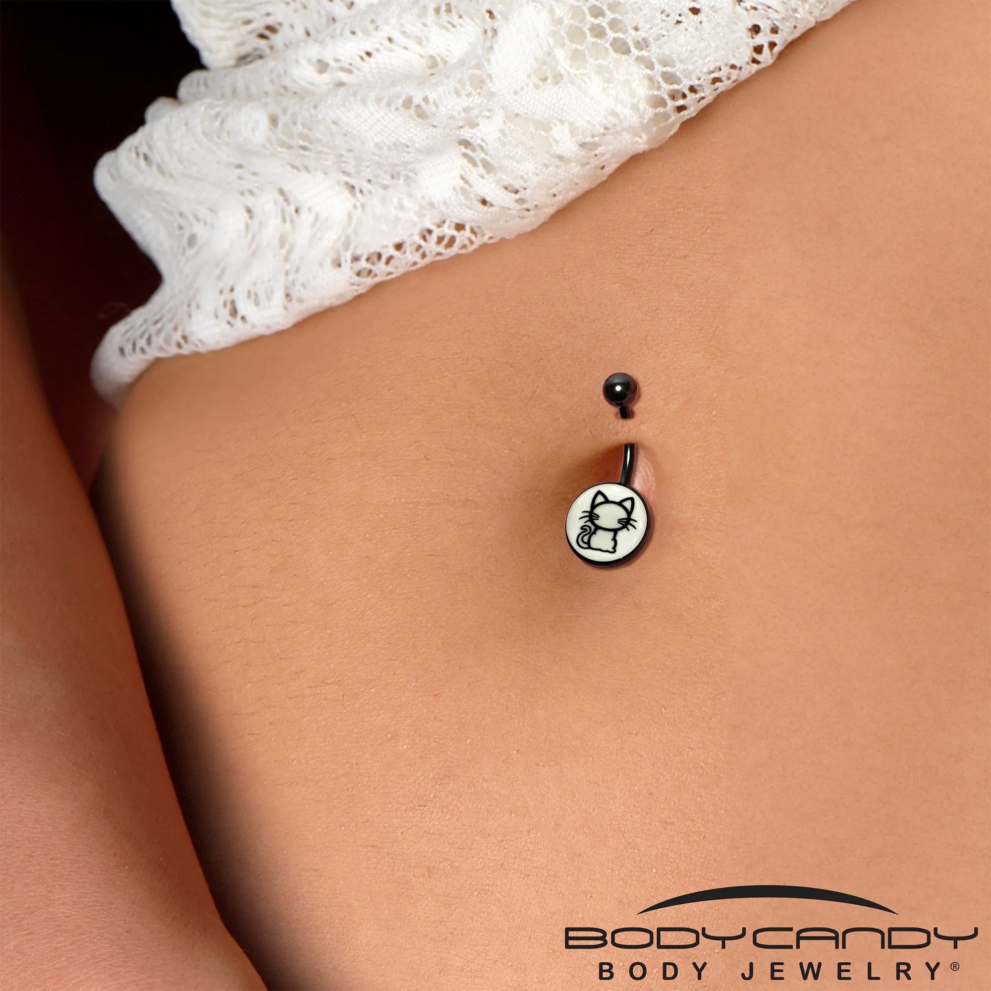Black Anodized Glow in the Dark Kitty Cat Belly Ring