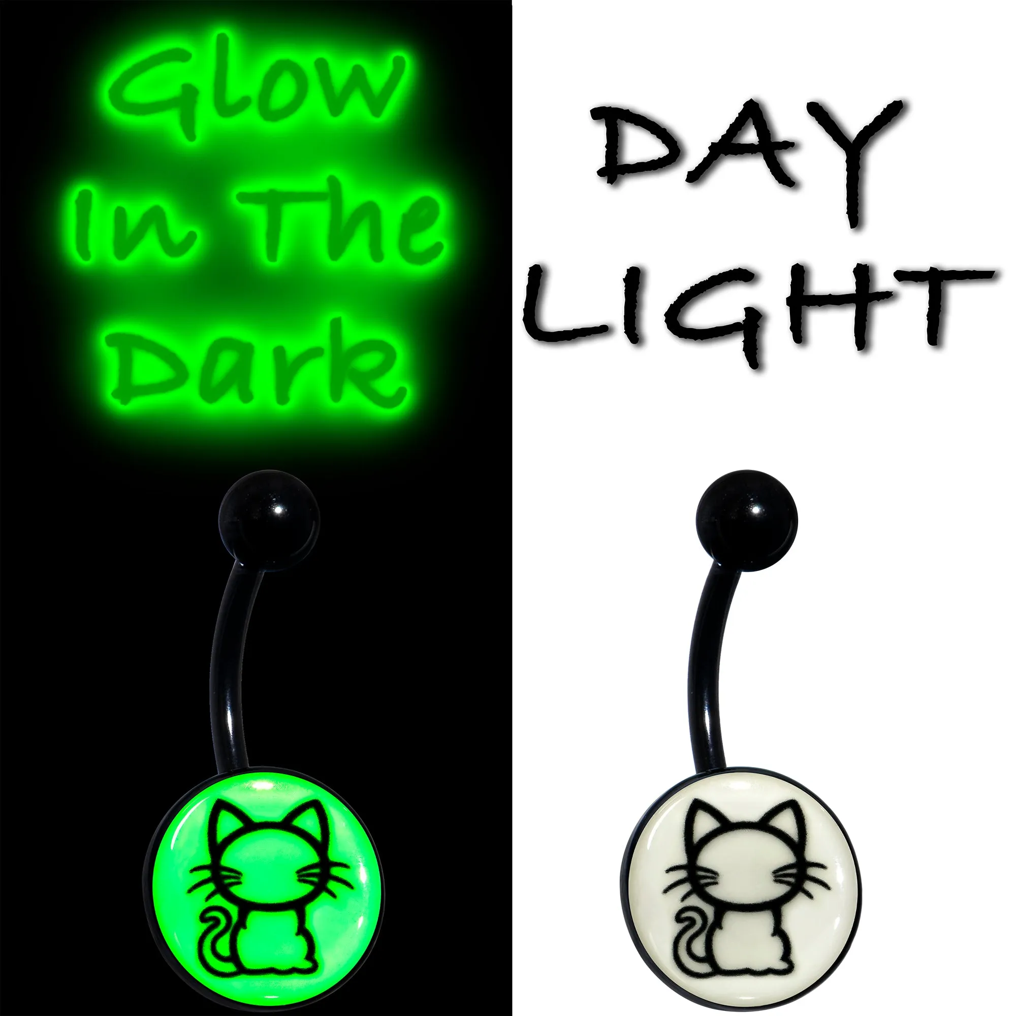 Black Anodized Glow in the Dark Kitty Cat Belly Ring