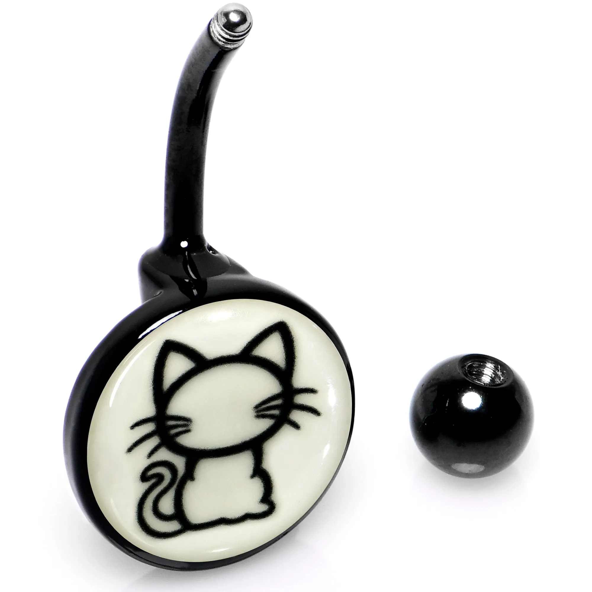 Black Anodized Glow in the Dark Kitty Cat Belly Ring