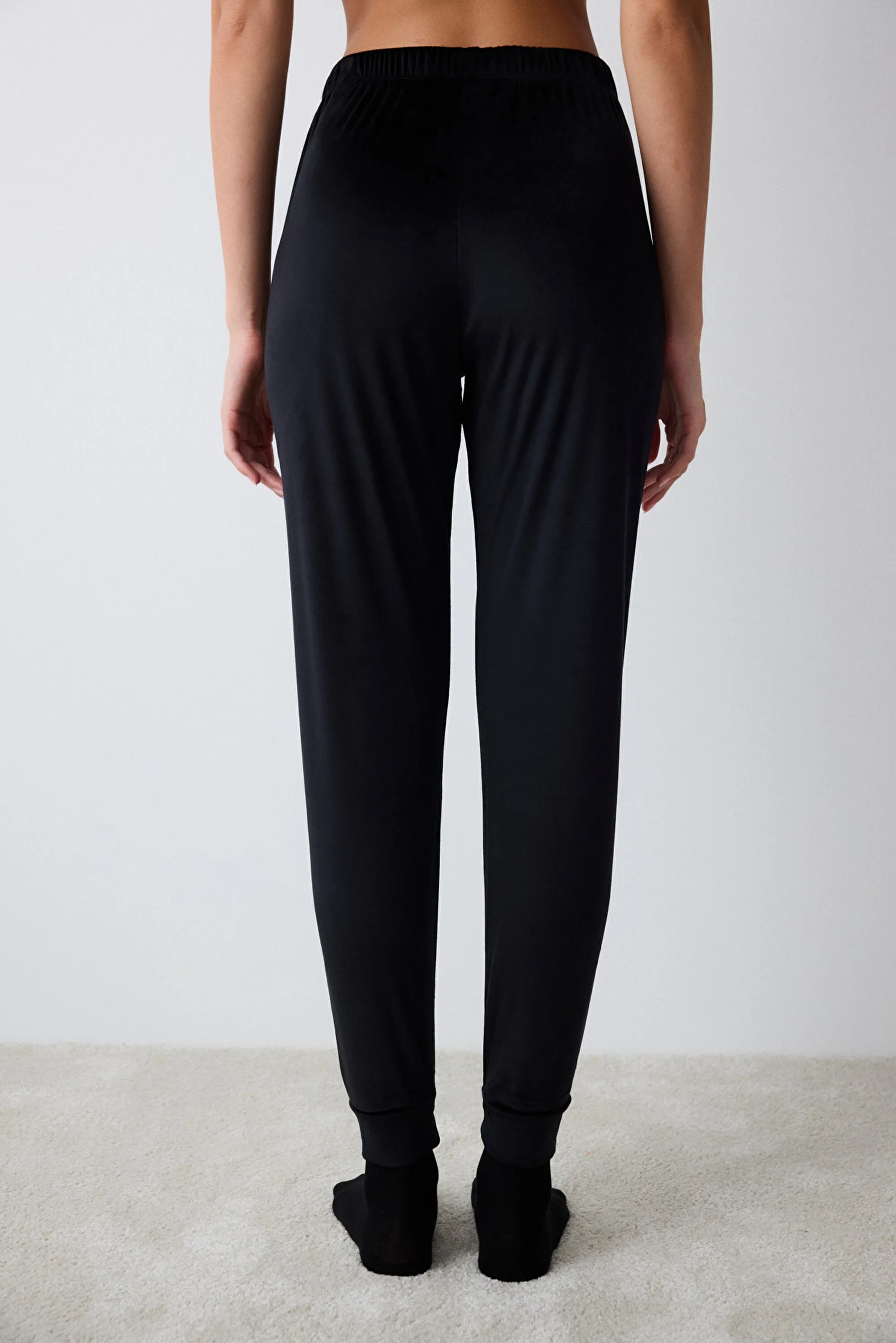 Black Fuzzy Solid Black Pants Pajama Bottoms