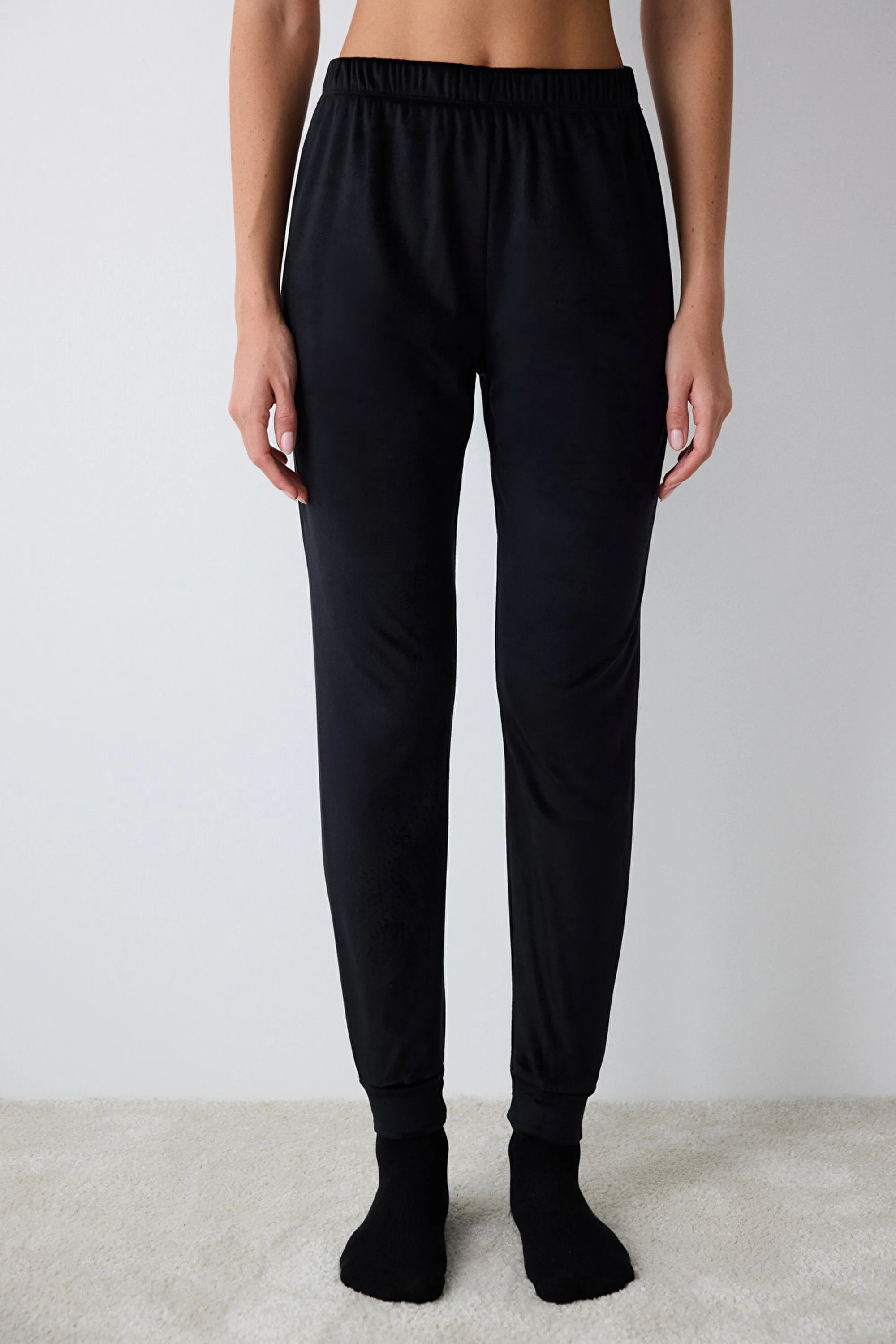 Black Fuzzy Solid Black Pants Pajama Bottoms