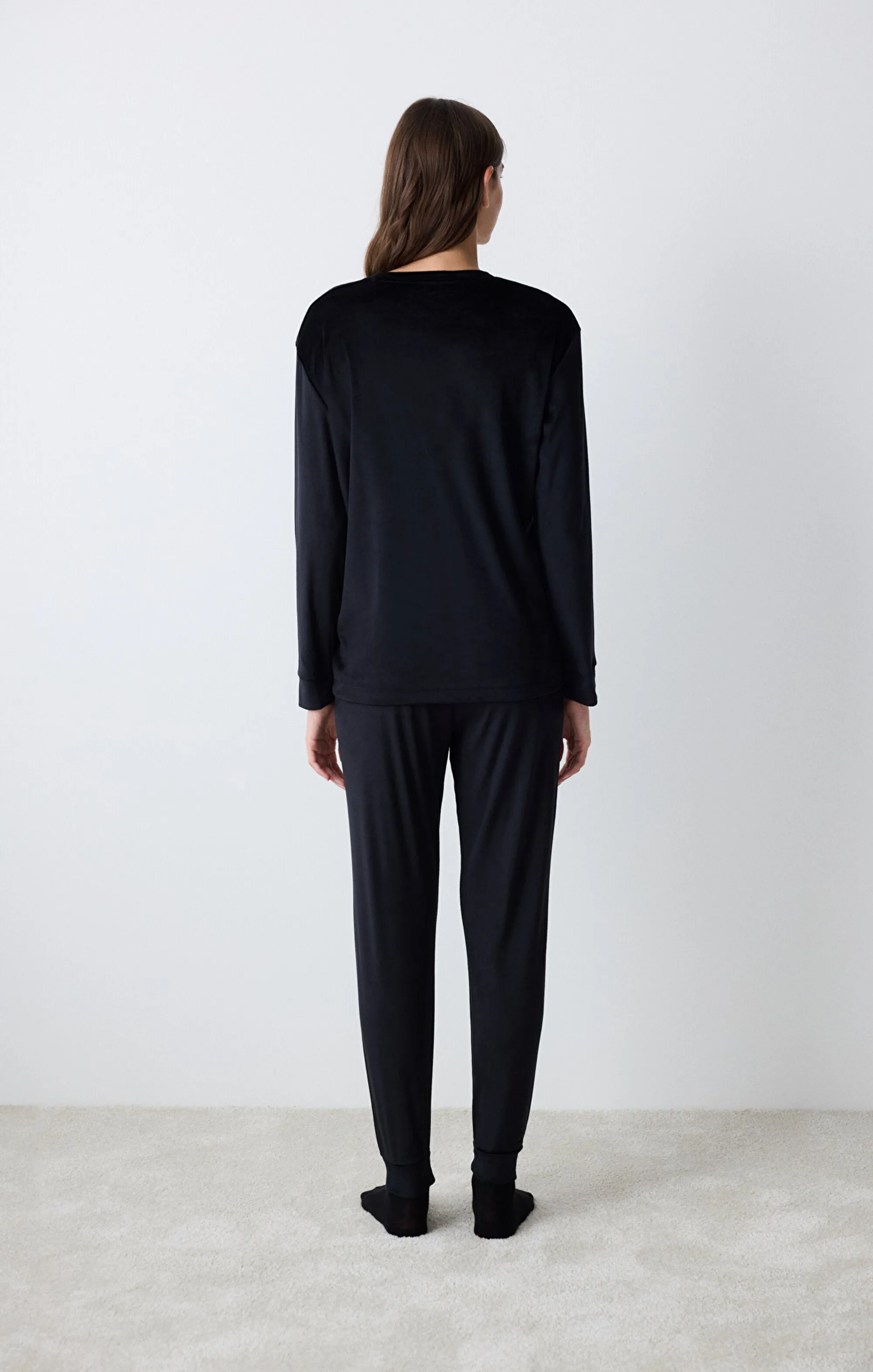 Black Fuzzy Solid Black Pants Pajama Bottoms