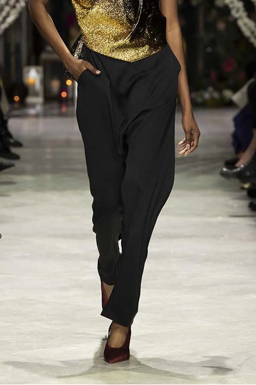 Black Satin Crepe Jodhpuri Trousers