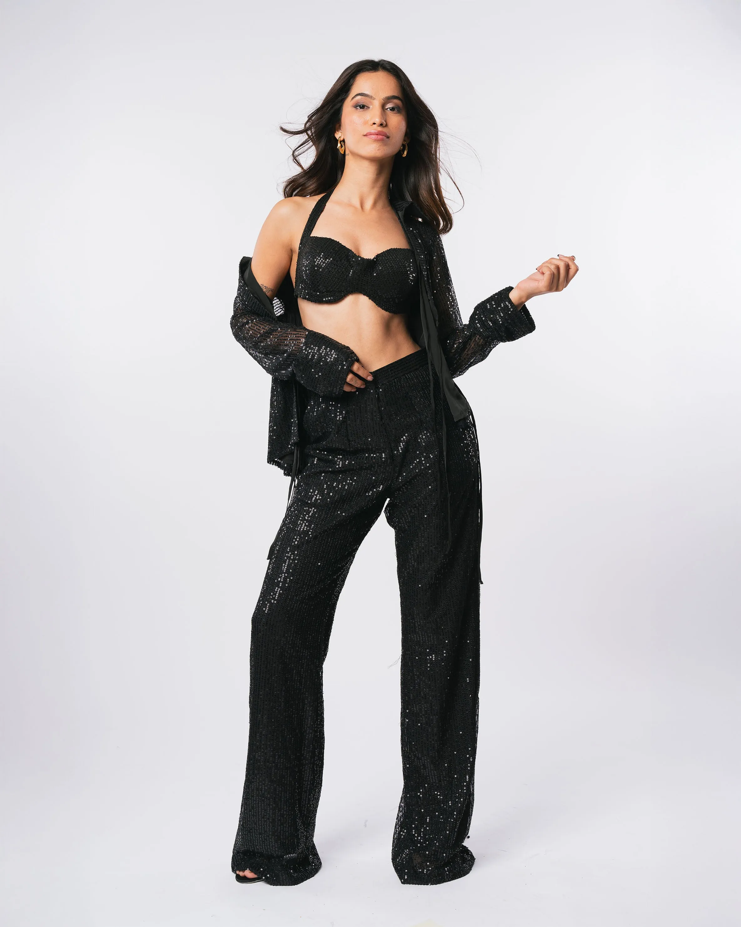 BLACK SEQUIN TROUSERS