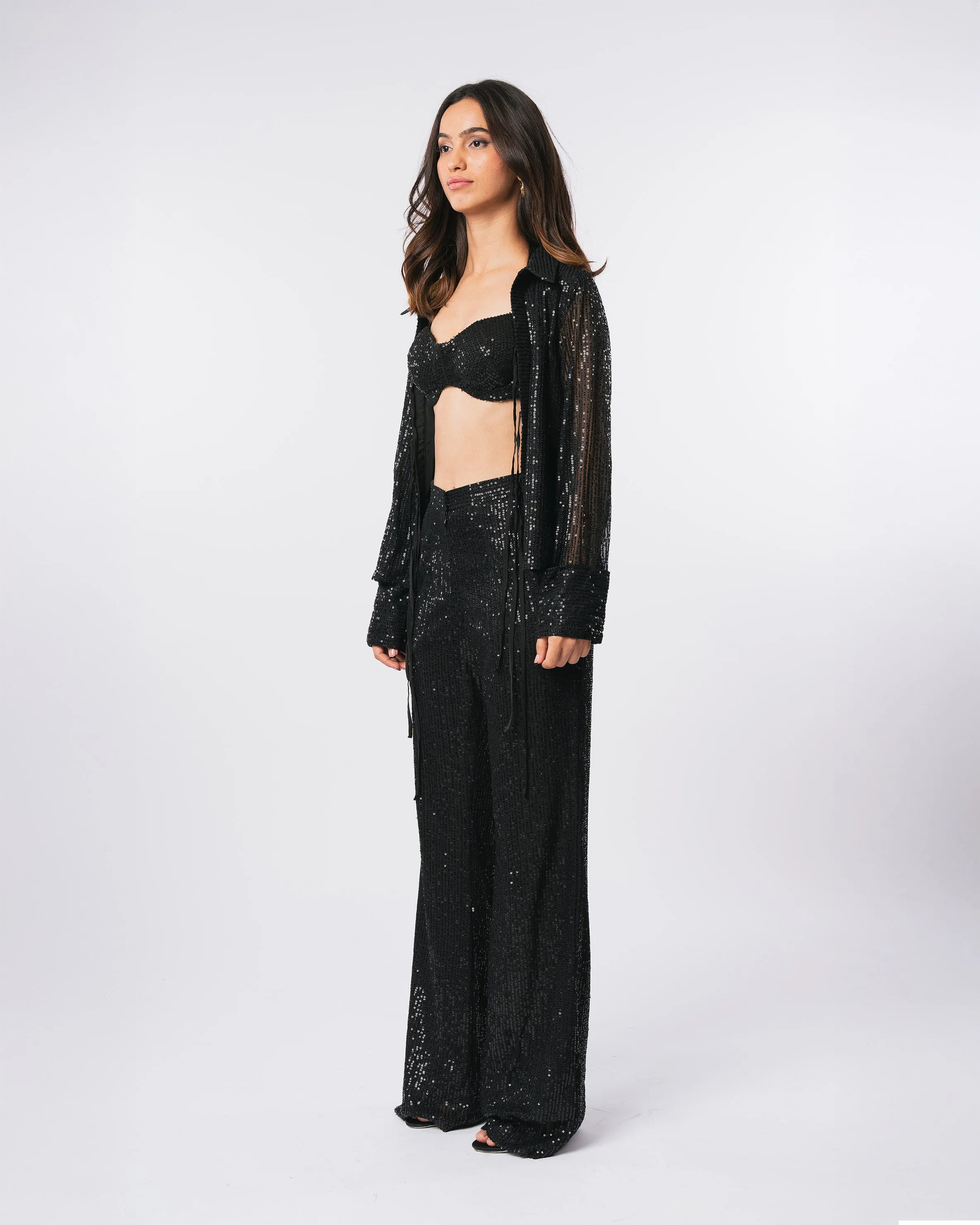 BLACK SEQUIN TROUSERS