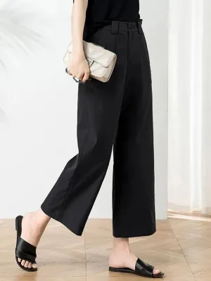 Black Solid Cropped Trousers
