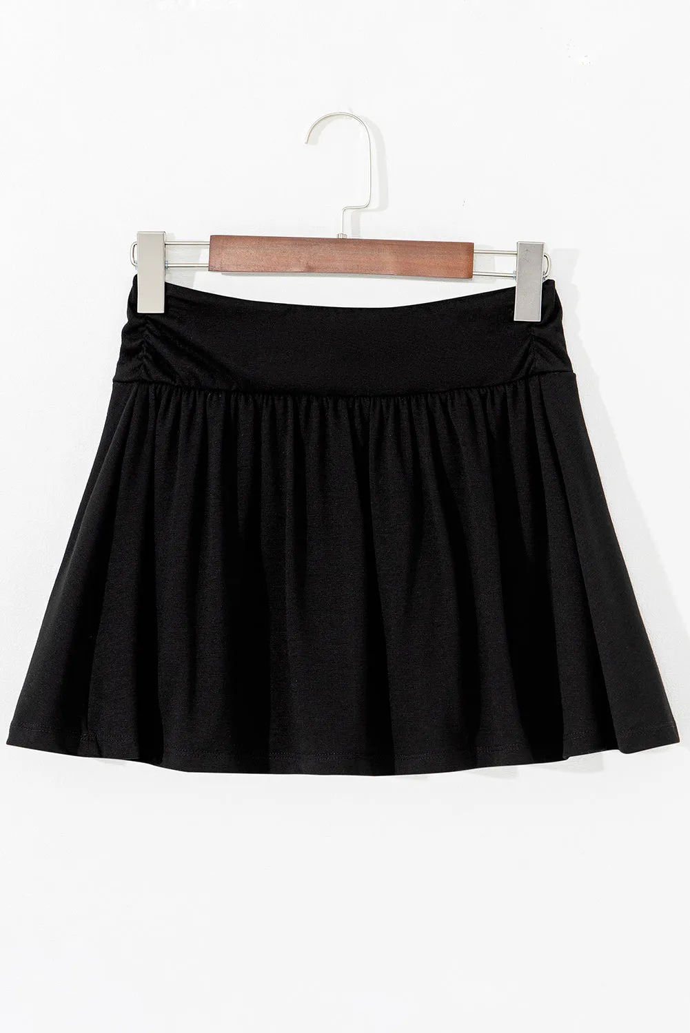 Black Wide Waistband Ruched Skort