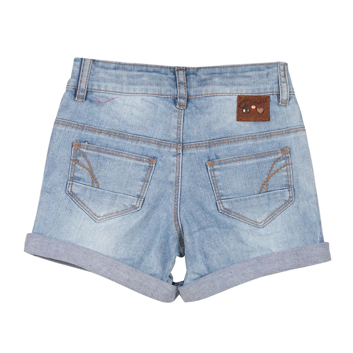 Bleached Denim Shorts with Embroidery