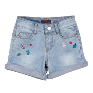 Bleached Denim Shorts with Embroidery