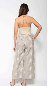 BlueBerry Italia - Embroidered Linen Trousers in Fango - 23027-RF