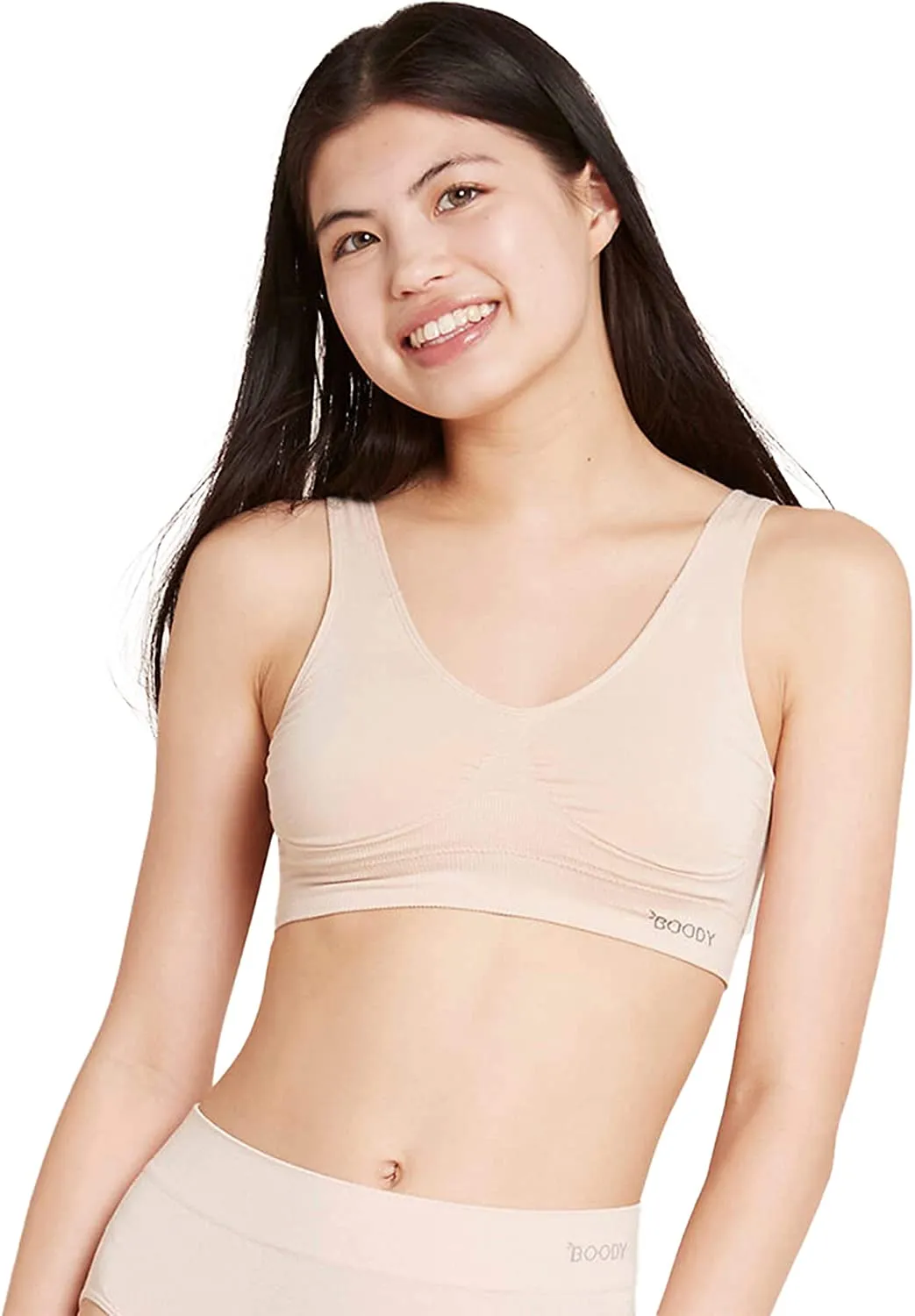 Boody Body EcoWear Women's Padded Shaper Bra - Bamboo Viscose - Seamless - Removable Padding - Nude - X-Small
