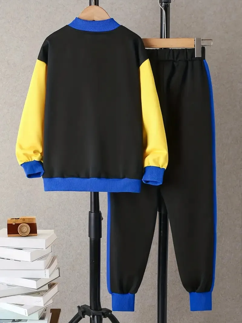 Boy's Blue Flame Patched Buttoned Blue Tracksuit
