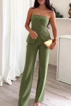 BRIA™ - Chic Strapless Buttoned Two-Piece Ensemble