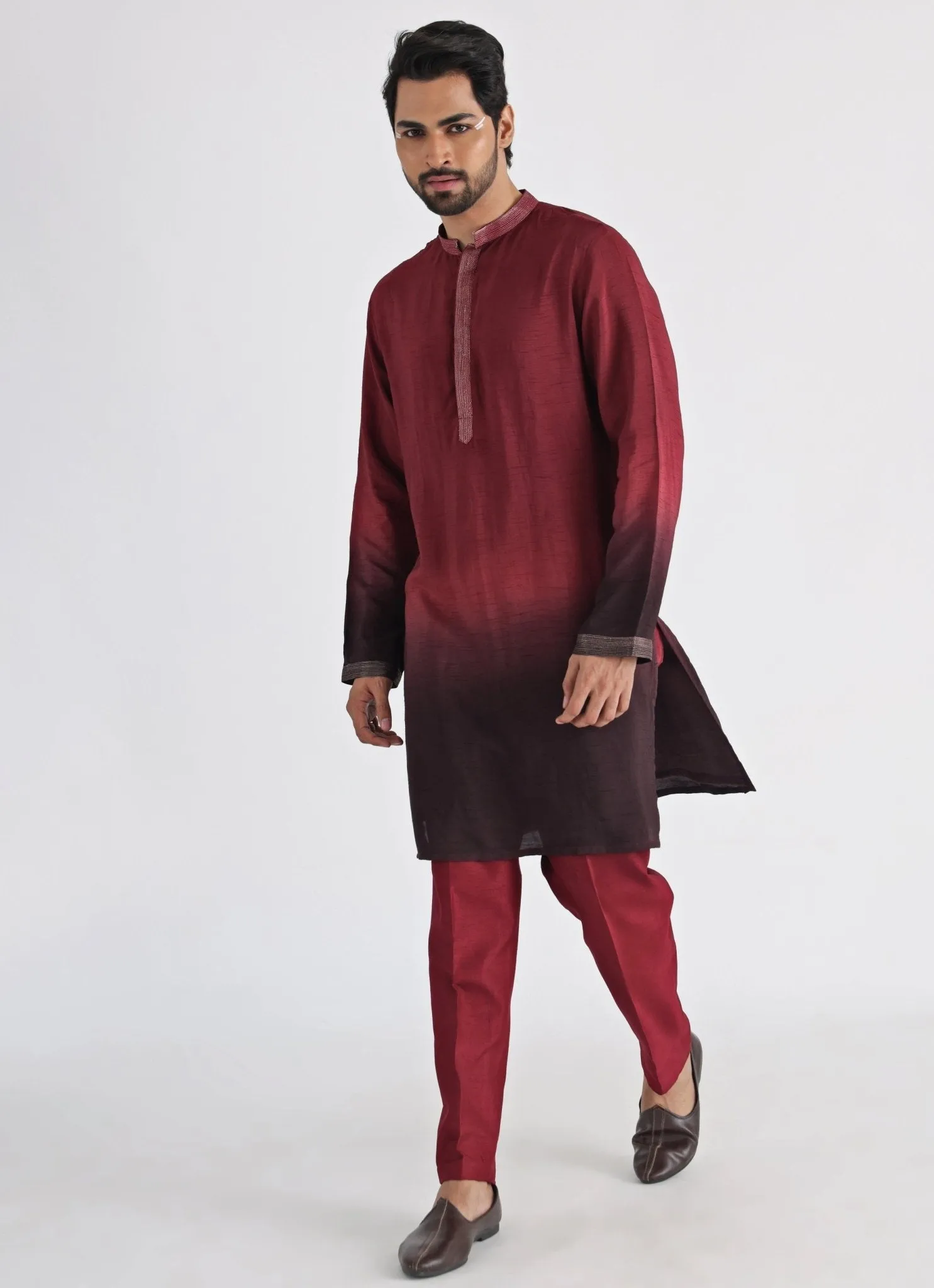 Brown Embroidered Nehru Jacket With Kurta Set