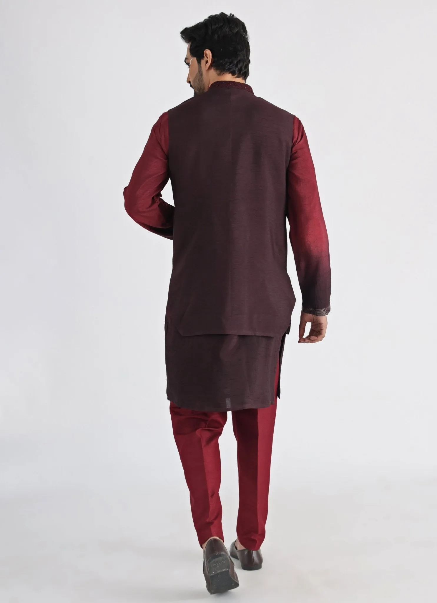 Brown Embroidered Nehru Jacket With Kurta Set