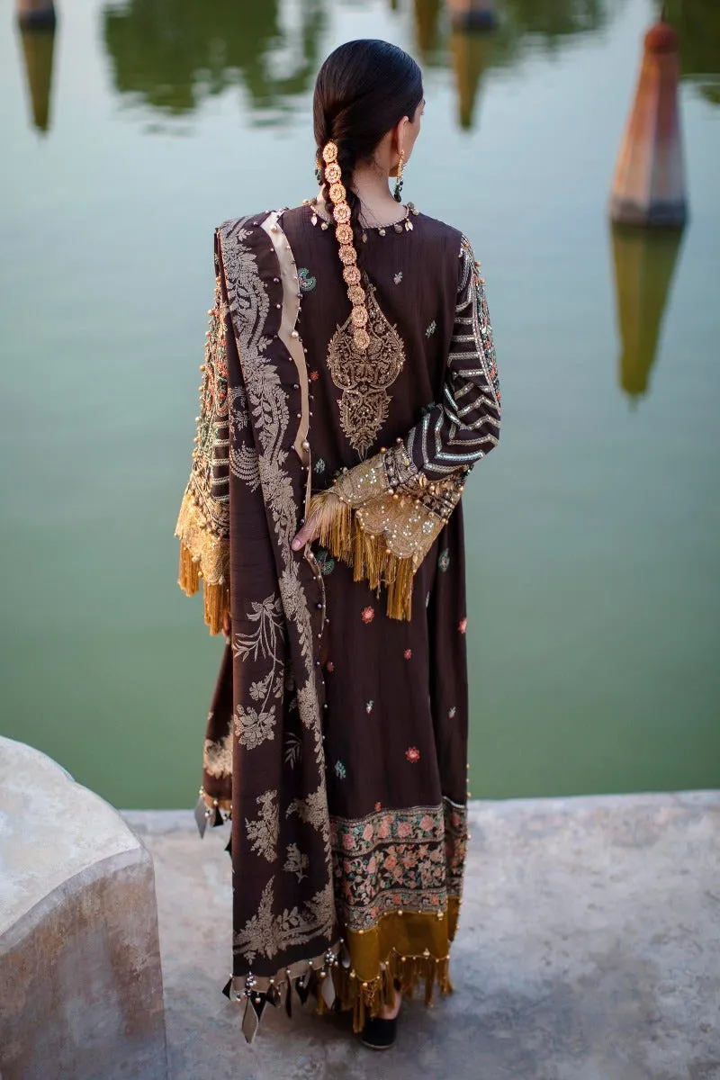 Brown Heavily Embellished Long Pakistani Salwar Kameez Suit Dupatta